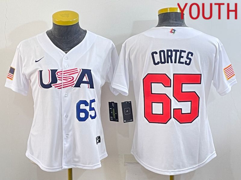 Youth 2023 World Cub USA 65 Cortes White MLB Jersey4